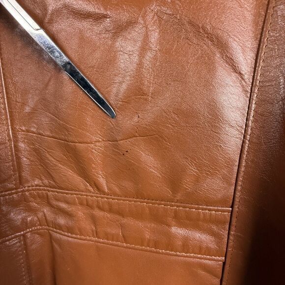 Vintage 70s Genuine Leather Cognac Brown Vest | JCPenny Western Cowboy - Picture 7 of 13